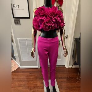 Fashion Nova Fuchsia Floral Top and Ankle Pants Set